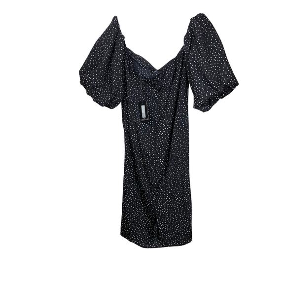 Pretty Little Thing Black Polka Dot Puff Sleeve Midi Dress 18 NWT - Picture 4 of 10